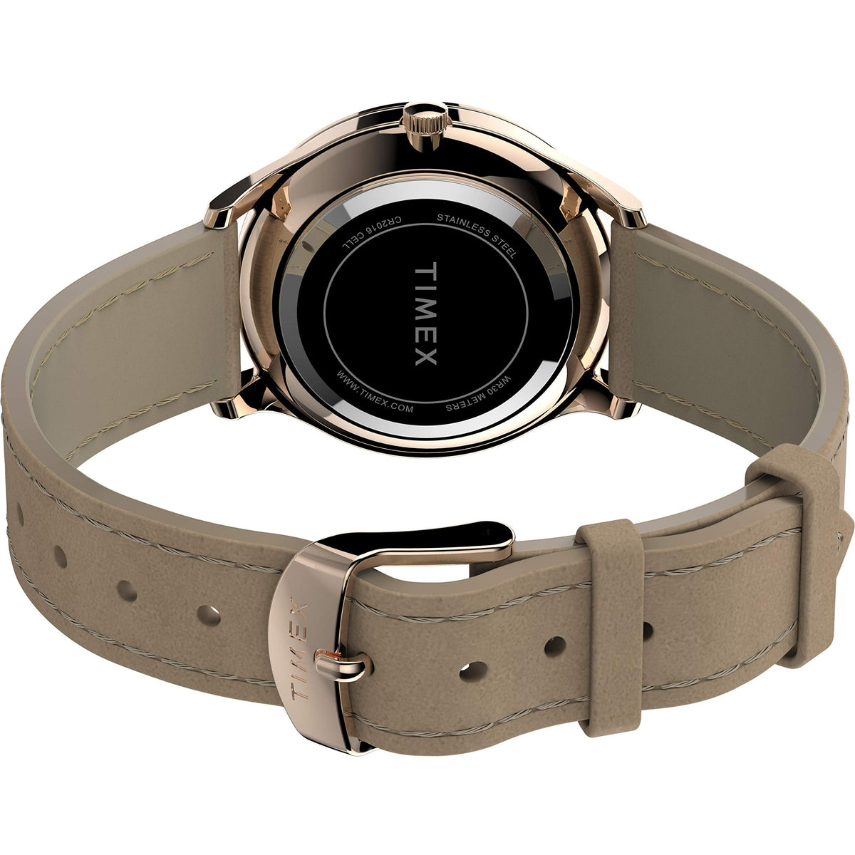Timex Women's Modern Easy Reader 32mm Watch – Rose Gold-Tone Case White Dial with Beige Genuine Leather Strap