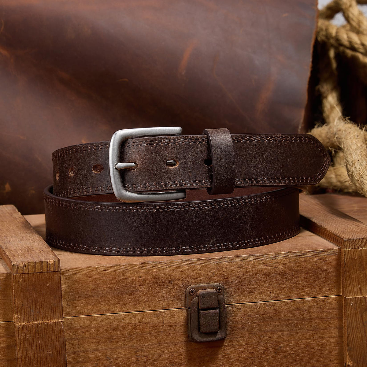 VATAN Men's Full Grain Leather Casual Every Day Jeans Belts, Handmade Men Leather Belt with Gift Box