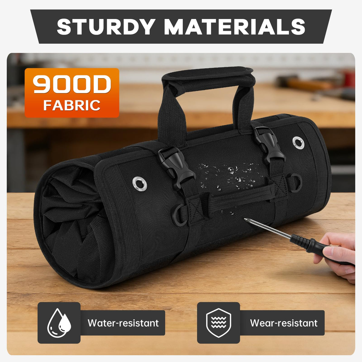 ANILD Roll Up Tool Bag Organizer, Heavy Duty Portable Tool Roll Organizer Bag with 2 Detachable Pouches, Father’s Day Gift, Gifts for Men, Electrician, Mechanic& Hobbyist (Black, Large)