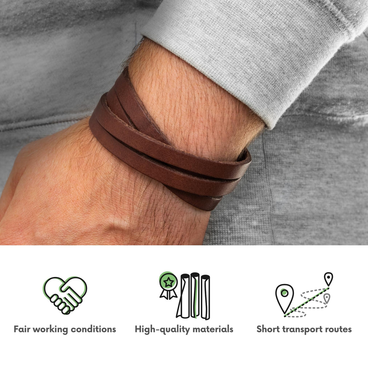 Simaru Genuine Italian Leather Bracelet for Men, Adjustable Double-Wrap Wristband, Vegetable-Tanned Leather, Brass Closure, Handmade in Germany, Gift for Him