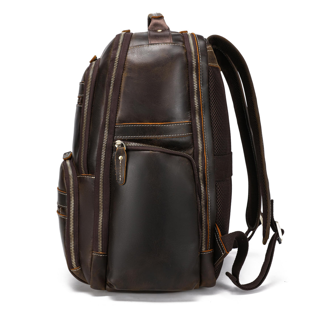 LANNSYNE Vintage Mens Full Grain Leather Backpack Fits 17.3 Inch Laptop, Large Casual Rucksack Shoulder Bag For Travel/Camping/Hiking-Brown