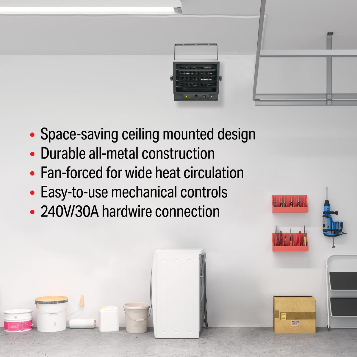 5,000/4,000/3,000W 240V Ceiling Mount Garage Utility Heater