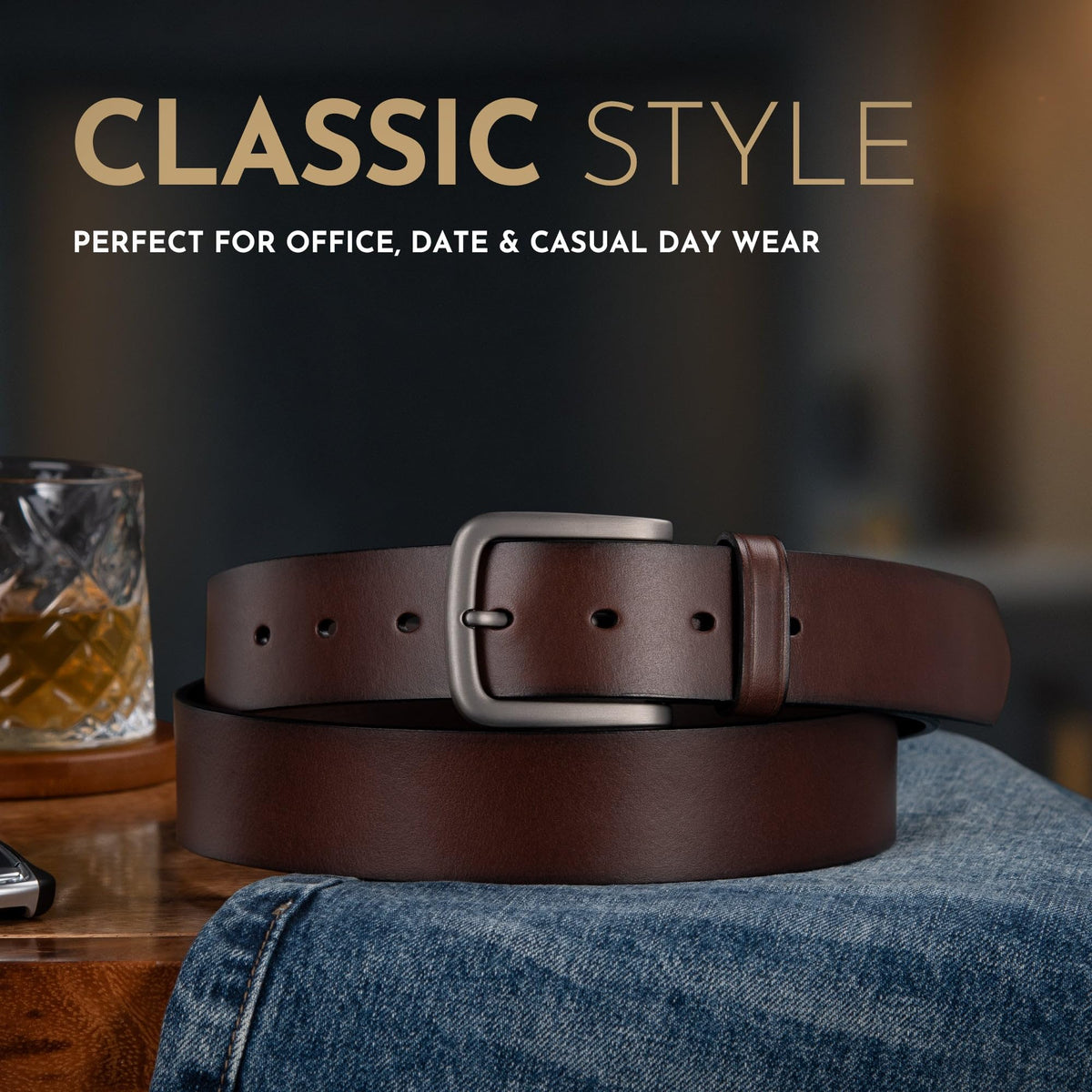 Buffway Men's Leather Belt,1.5" Handcrafted Top-Grain Leather – Durable,Comfortable,Suitable for Everyday Formal & Casual Wear - Size 40" Coffee
