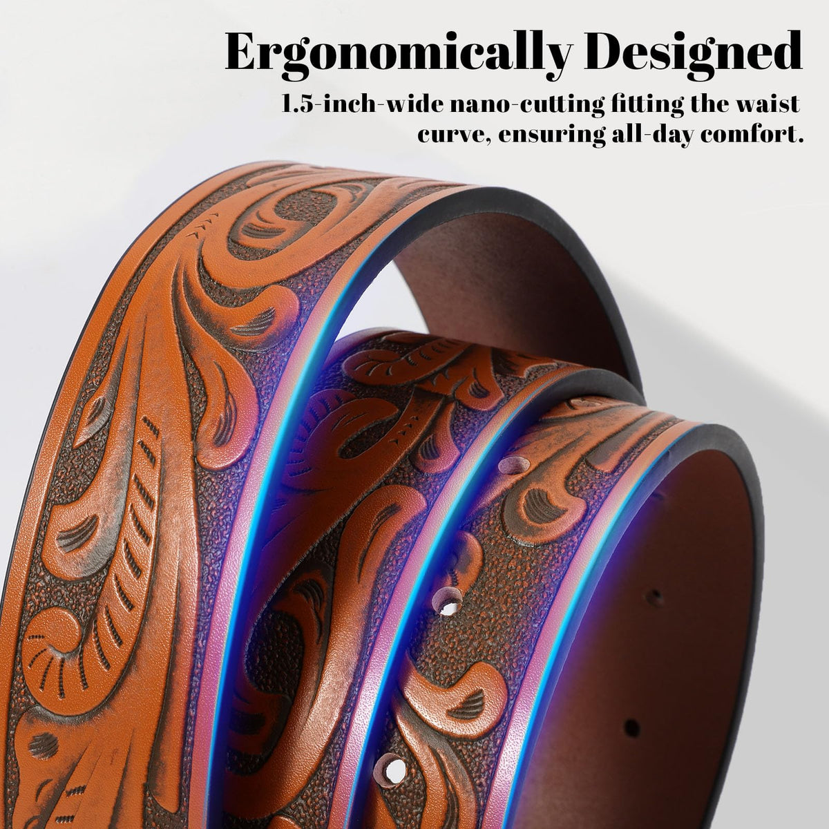SANSTHS Cowboy Belts for Men Women, Western Leather Belt with Big Buckles Mexican Country Black Longhorn Bull Belt for Jeans, Brown