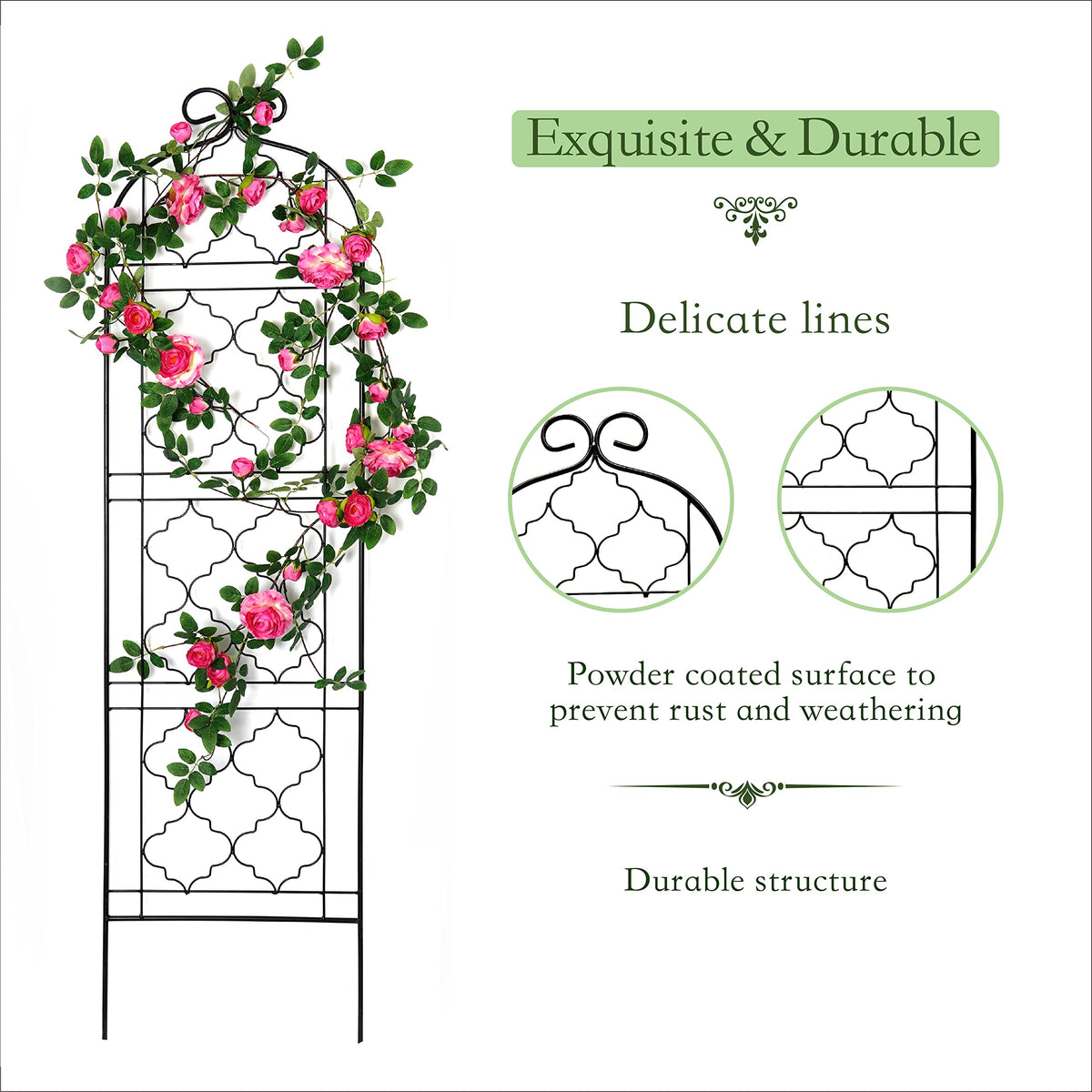 Garden Trellis for Vines and Climbing Plants Outdoor, Iron Wire Lattices Grid Panels for Potted Climbing Pergola Cucumber Tomato Rose Vegetable Flower Plant Trellises (60 * 16 Inch, Pack of 2, Black)