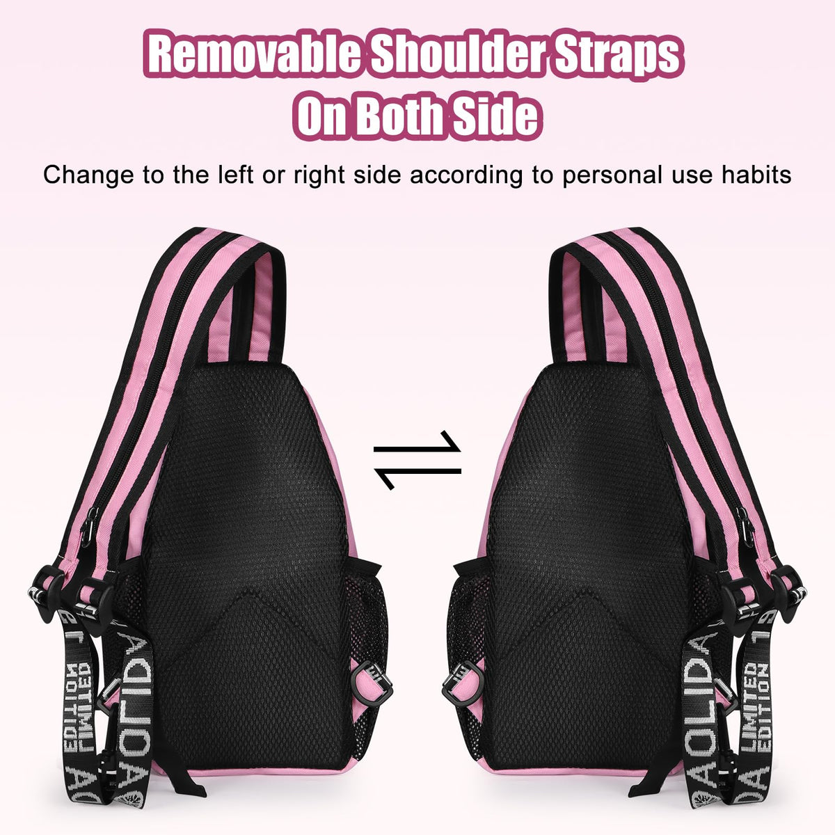 VALUEQLO Crossbody Backpack Convertible Sling Bag for Women Men with Adjustable Strap Small Casual Daypack for Hiking Traveling (Small, 11-Inch, Pink)