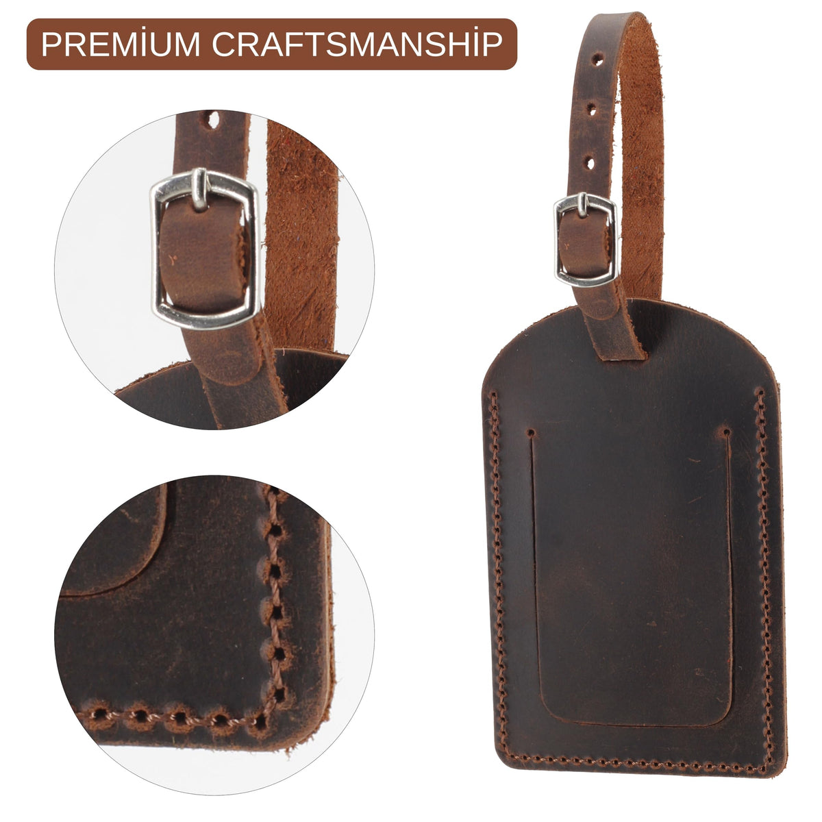 Toprank Leather Luggage Tag for Suitcase – Full Grain Leather Travel ID Tag with Privacy Cover, Buckle Strap & Information Card – Durable Baggage Tag (Tan, 2 Pack)
