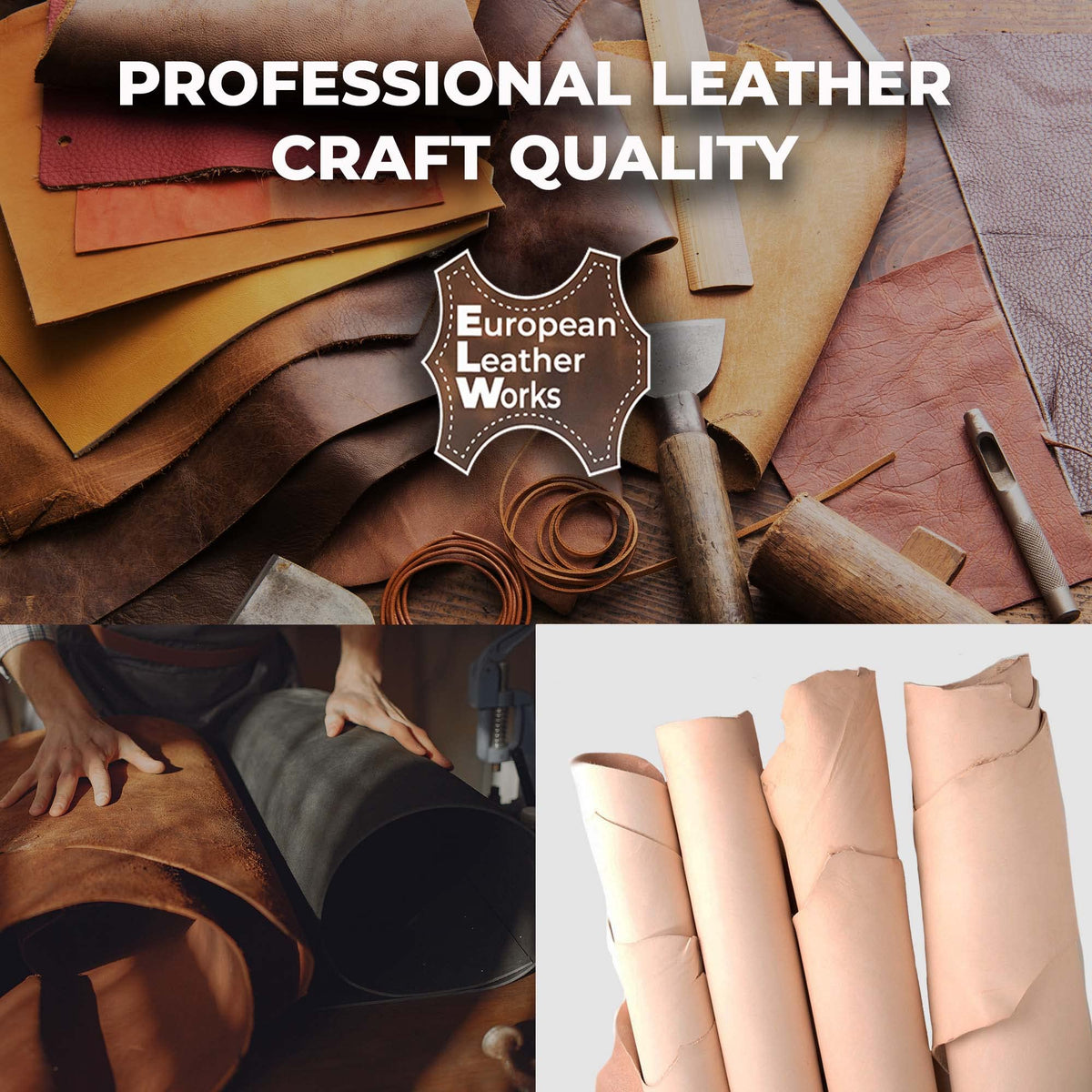 ELW 5-6 oz (2-2.4mm) Thickness Weight 2PCS 10"x10" Vegetable Tanned Leather Cowhide Grade AB Full Grain Leather for Tooling, Carving, Engraving, Molding, Embossing, Stamping, & Dyeing