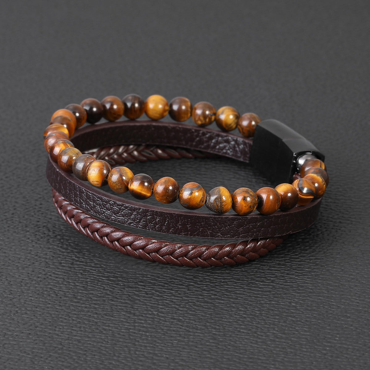 Ailetop Tiger Eye Bracelet Men - Mens Bracelets Beads Adjustable Braided Leather Bracelet for Men Brown Leather Mens Beaded Bracelets Men's Jewelry Birthday Gifts for Dad Husband Son