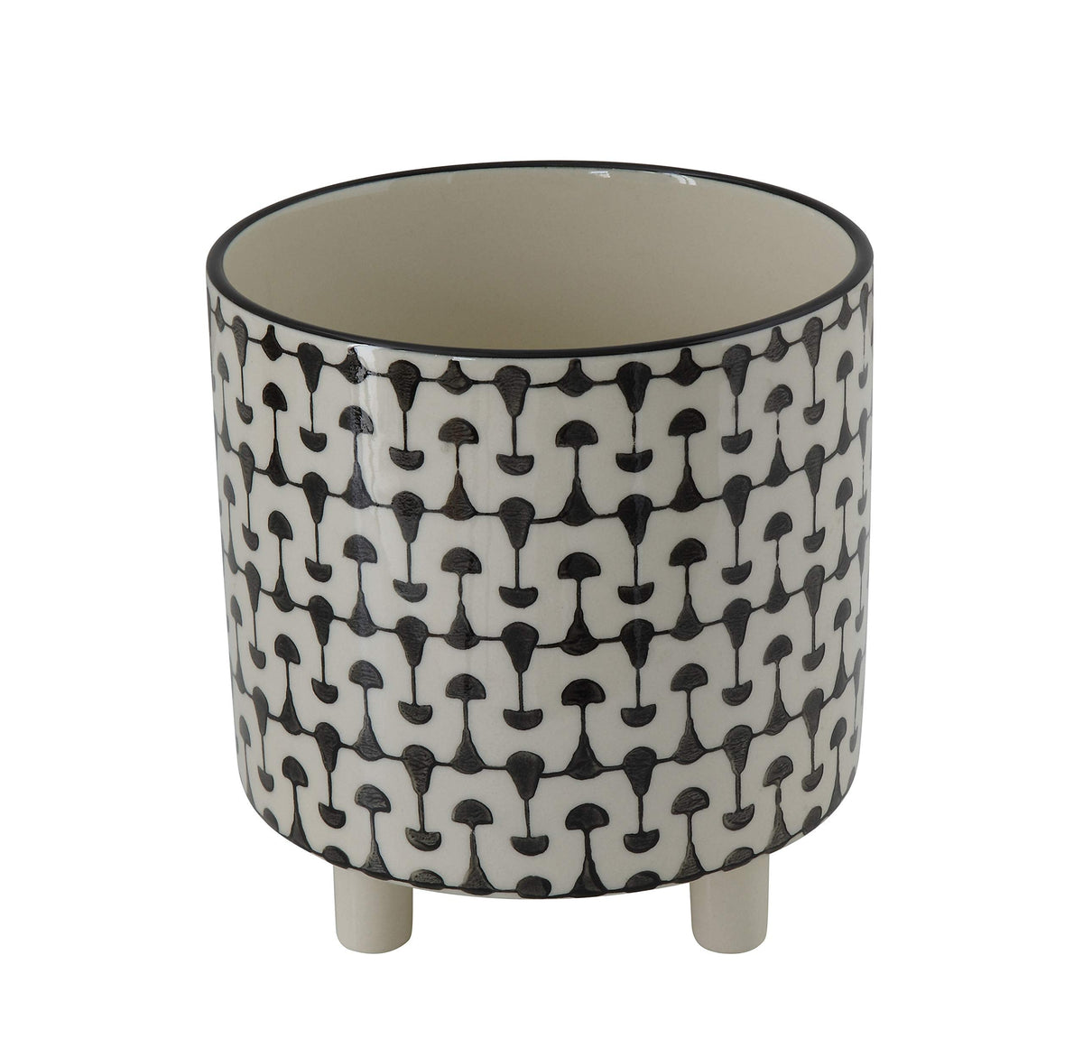 Creative Co-Op Round Stoneware Planters with Geometric Prints, Black and White