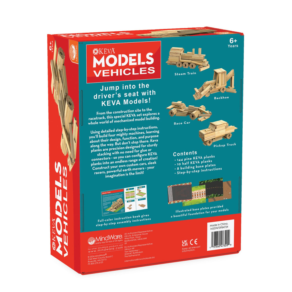 MindWare KEVA Models Vehicles - 154 Wooden Building Planks & Step-by-Step Instructions to Build Iconic Vehicles