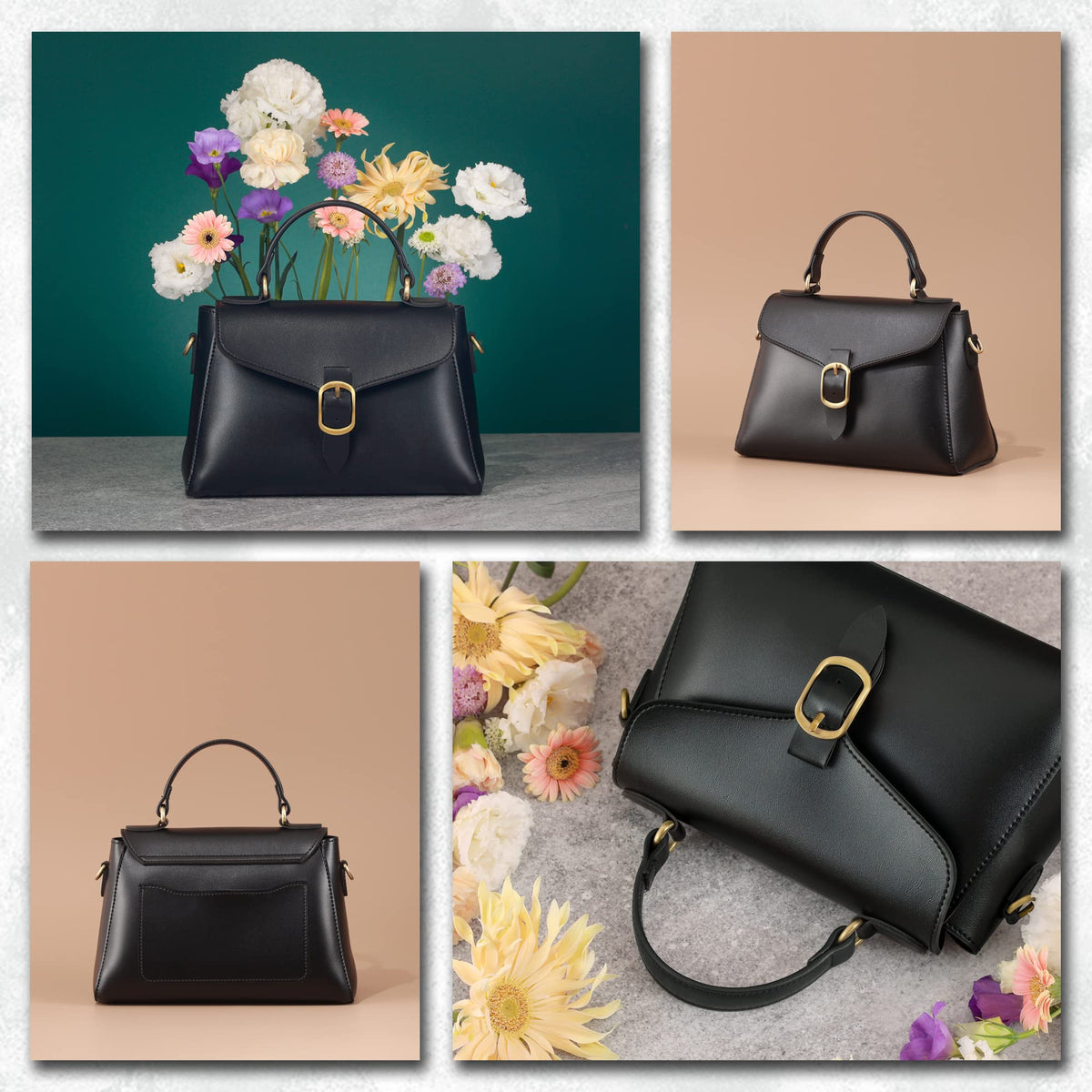 Vintage Vegan Leather Flap Top Handle Bag For Women Black Retro Satchel Casual Purse Simple Shoulder Classic Handbag
