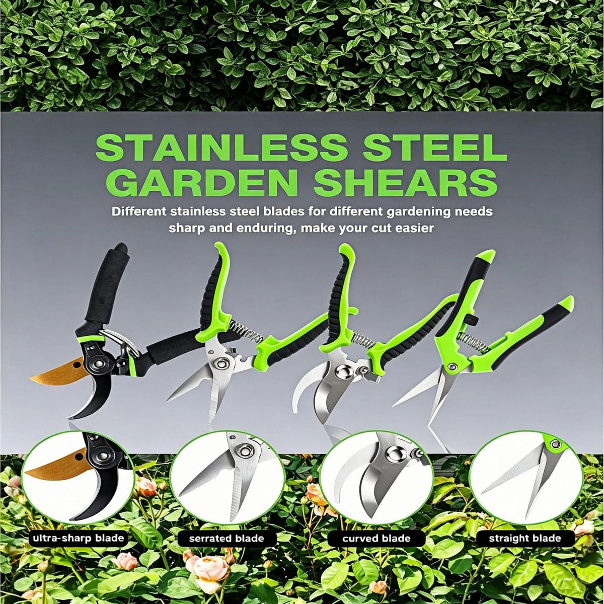 AUDCALIGHT 4-Pack Bypass Pruning Shears, Titanium Steel Blade,With Gardening Gloves,Shears Stainless, Ergonomic Hand Pruning Shears for Trees, Plants (Shears Gardening Tool Kit)
