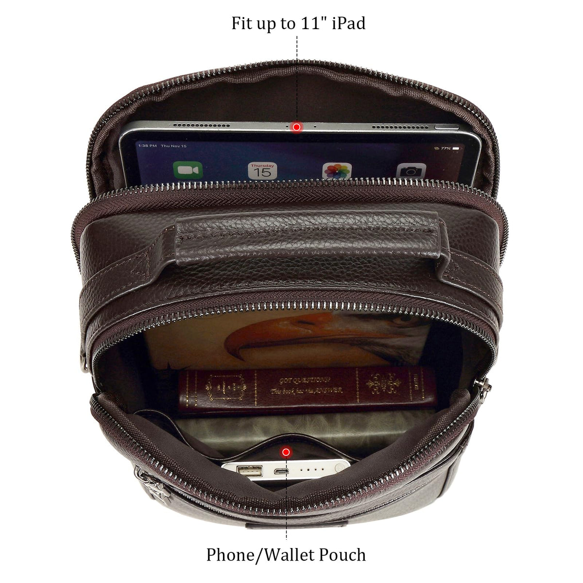 Polare Italian Full Grain Leather Messenger Bag Vintage Chest Shoulder Crossbody Bag Casual Sling Business Handbag for Men (Coffee)