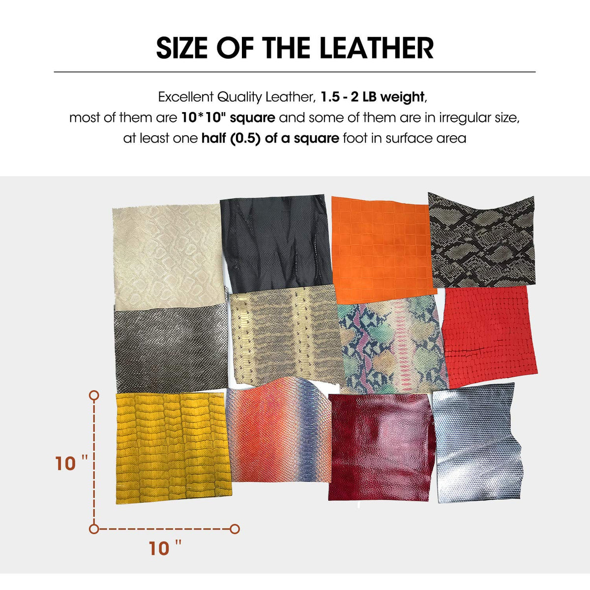 Mardili Printed and Embossed Upholstery Leather Scraps,1.5-1.8LBs Large Pieces,Square(10" *10") and Irrgular Size