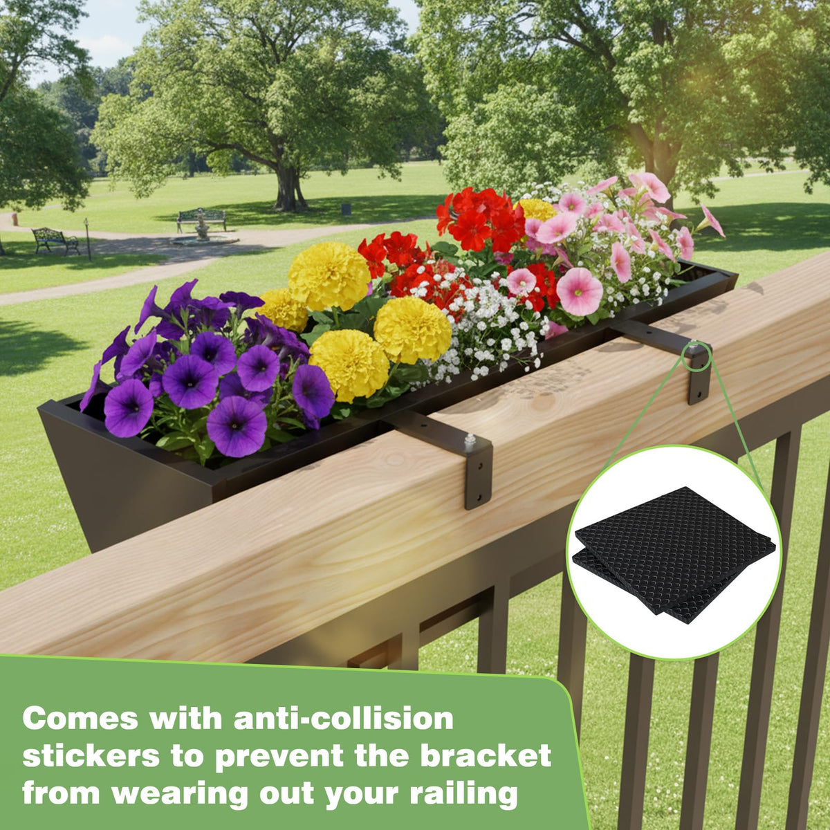 2PC Railing Planter for Outdoor Plants 36 Inch Metal Hanging Planters Pots with Adjustable Brackets and Drainage Railing Planter Boxes Hanging Flower Pots for Balcony Deck Railings Apartment Patio Dec