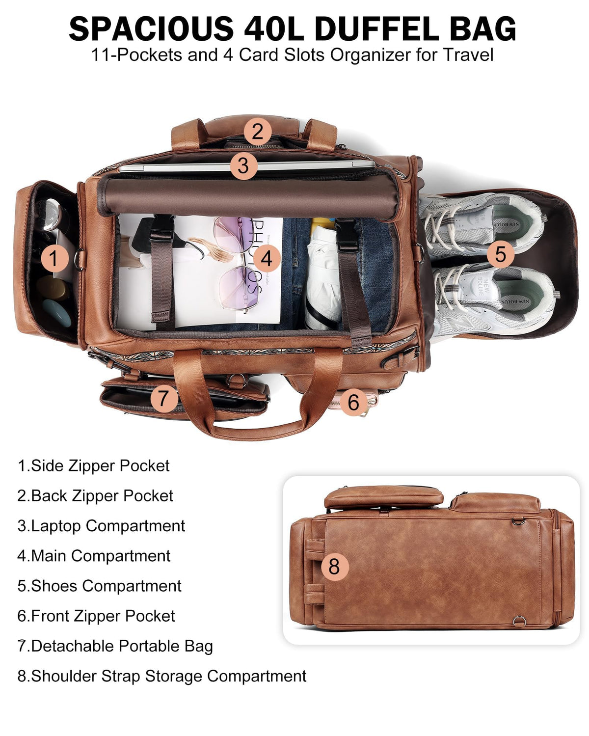 FADEON Duffle Bag for Women, Large Convertible Carry on Overnight Backpack, Designer Leather Mens Weekend Bags for Travel