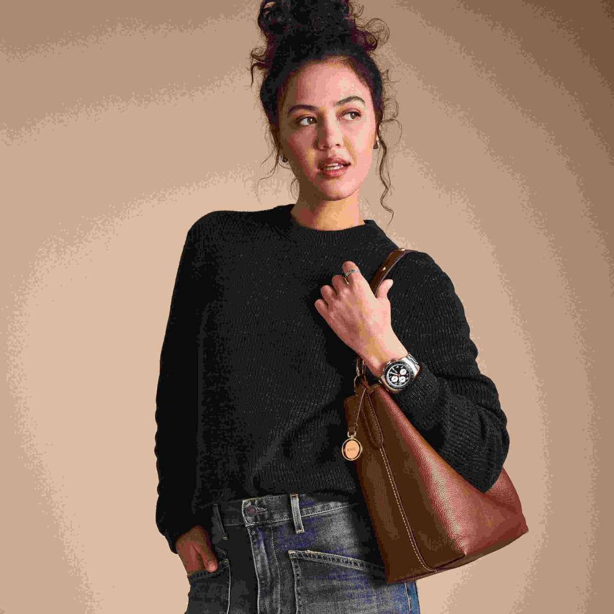 Fossil Women's Jessie Leather Bucket Shoulder Bag Purse Handbag, Purse for Women, Medium Brown