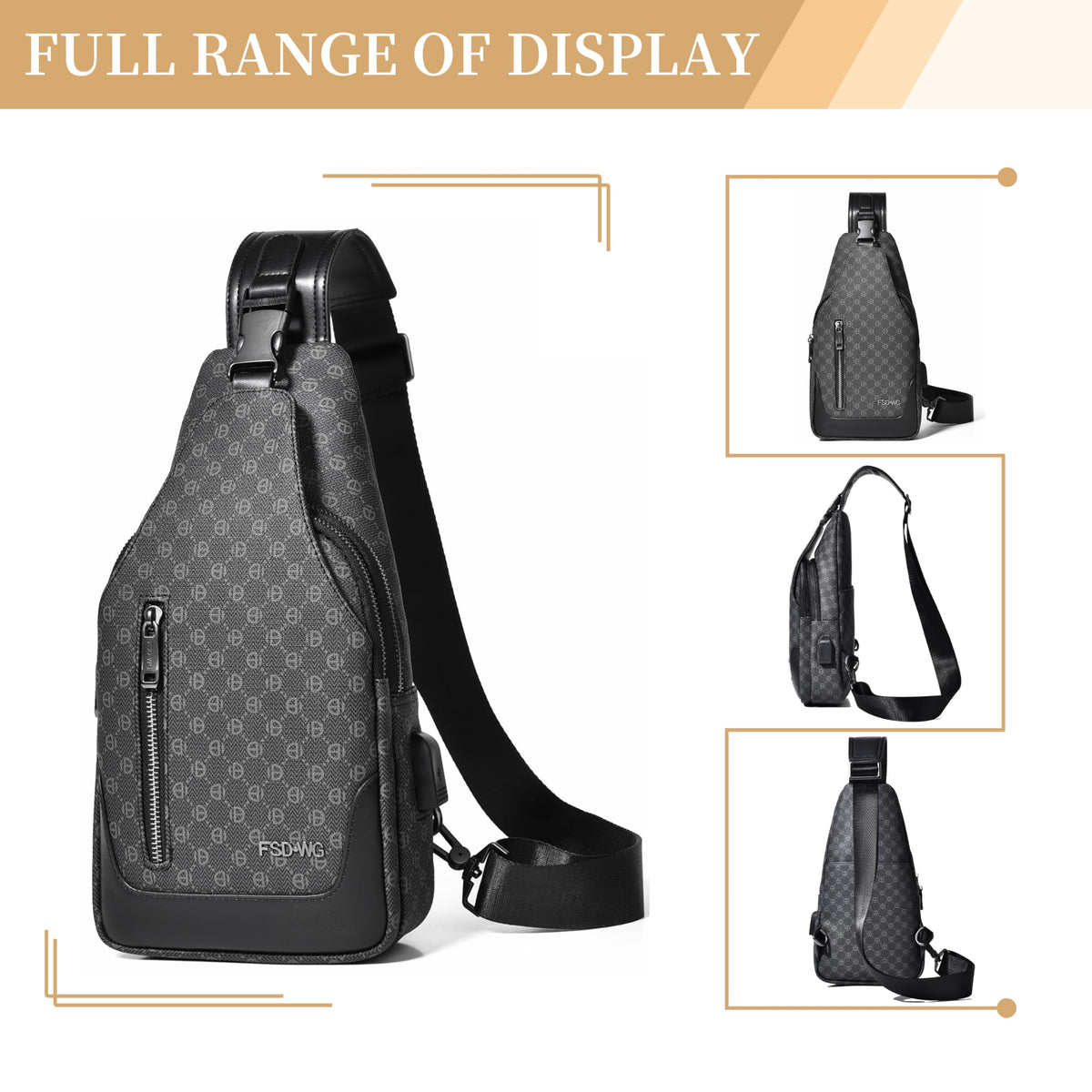 FSD. WG sling Backpack for Men Chest Bag Crossbody Shoulder Bags Travel Hiking Bag Purse for Men with Water Resistant