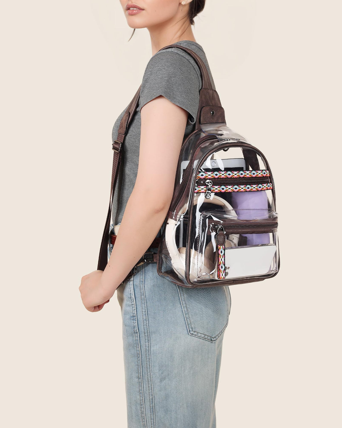 FADEON Large Clear Bag for Stadium Events, Transparent Purse Designer See Through Women's Crossbody Sling Bags Concerts Sports