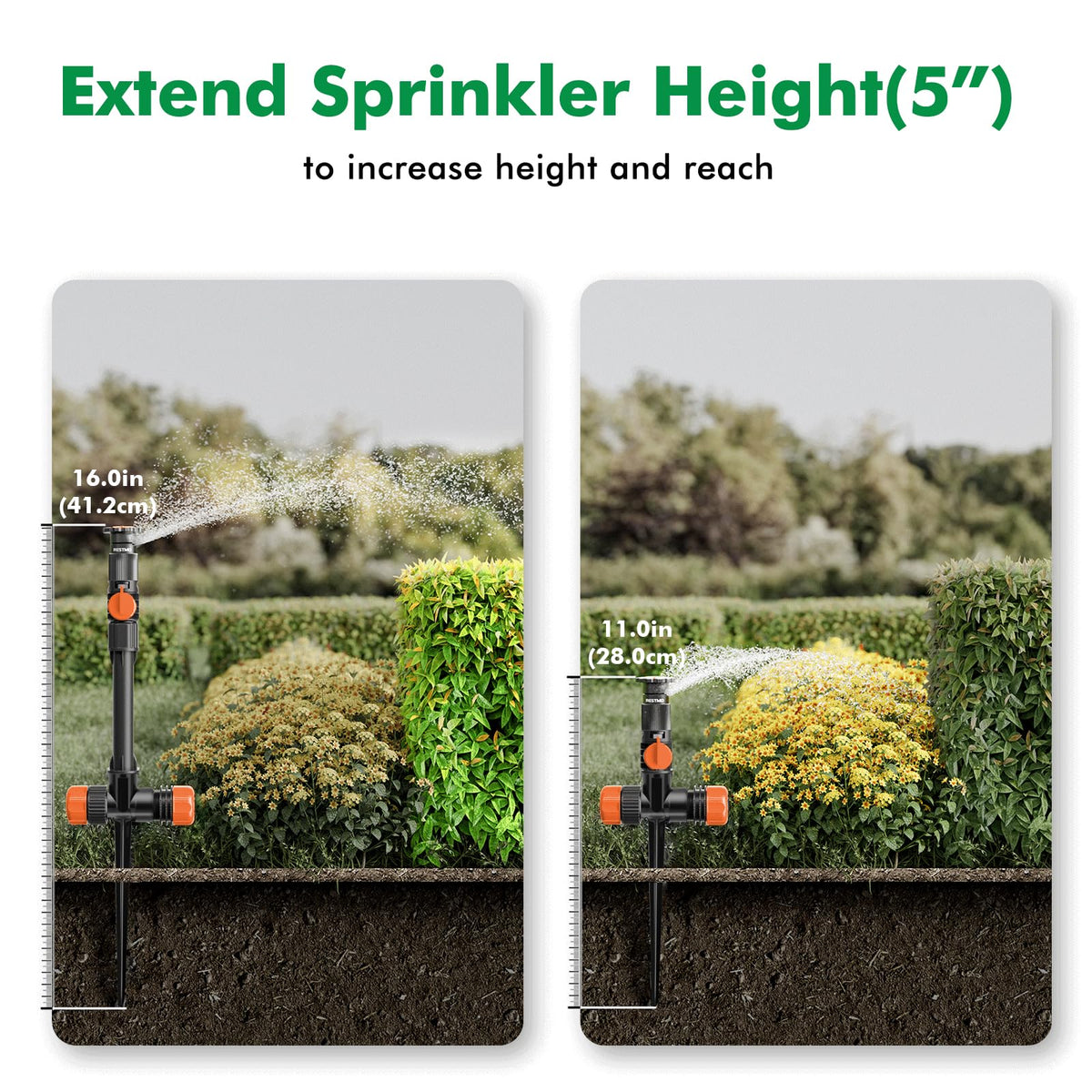 RESTMO Flexible Sprinkler System with Metal Spike Base, Above Ground DIY Irrigation Kit, Multi-Adjustable Lawn Sprinkler Set, Ideal for Plant and Flower Bed Watering, 30ft Garden Hose Included, Orange