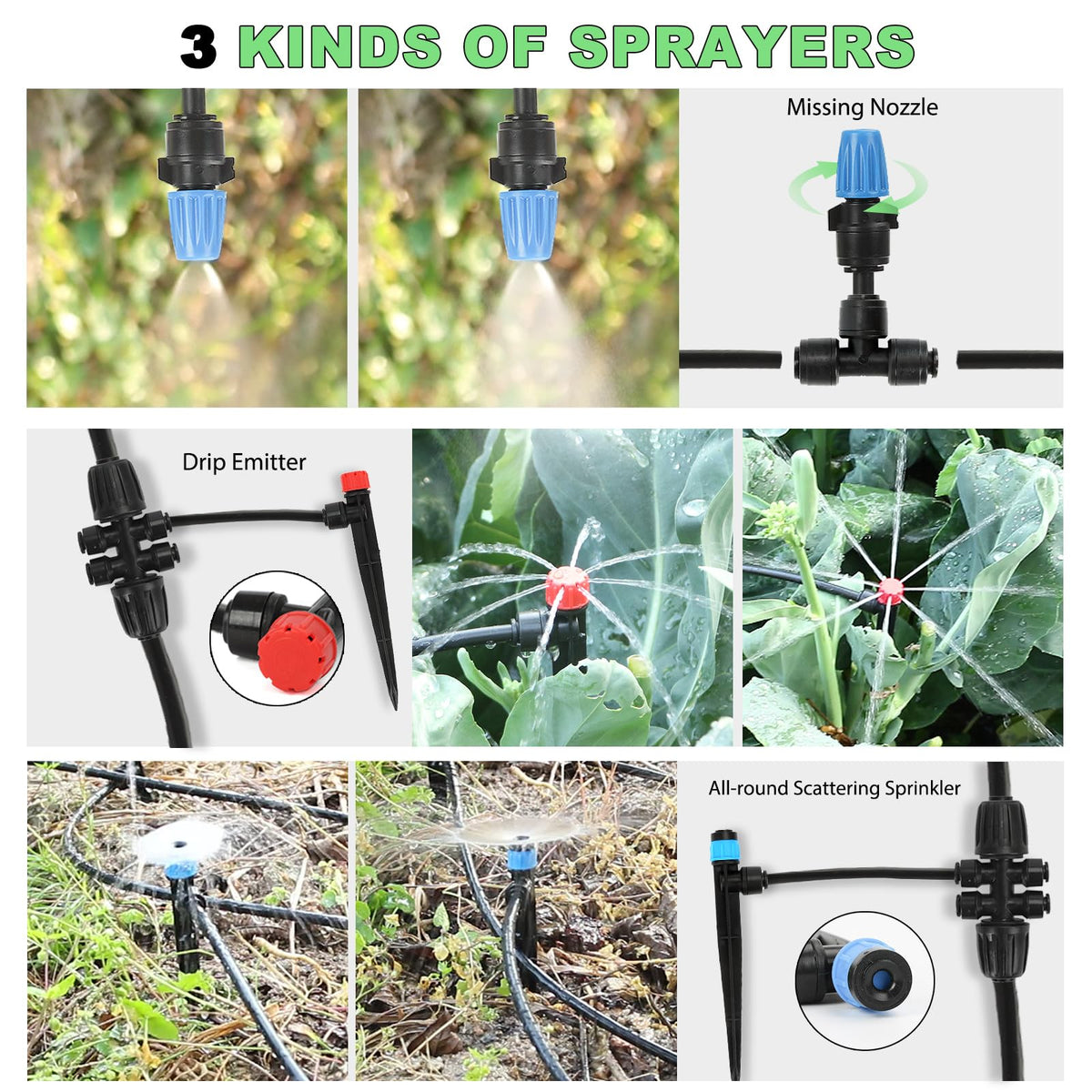 Drip Irrigation Kit – 2026 New Quick-Connect Micro Irrigation System with 46FT 1/2'' Tubing, Locking Nozzle Emitters, Adjustable Misting Sprayers for Gardens, Lawns, Raised Beds and Greenhouses