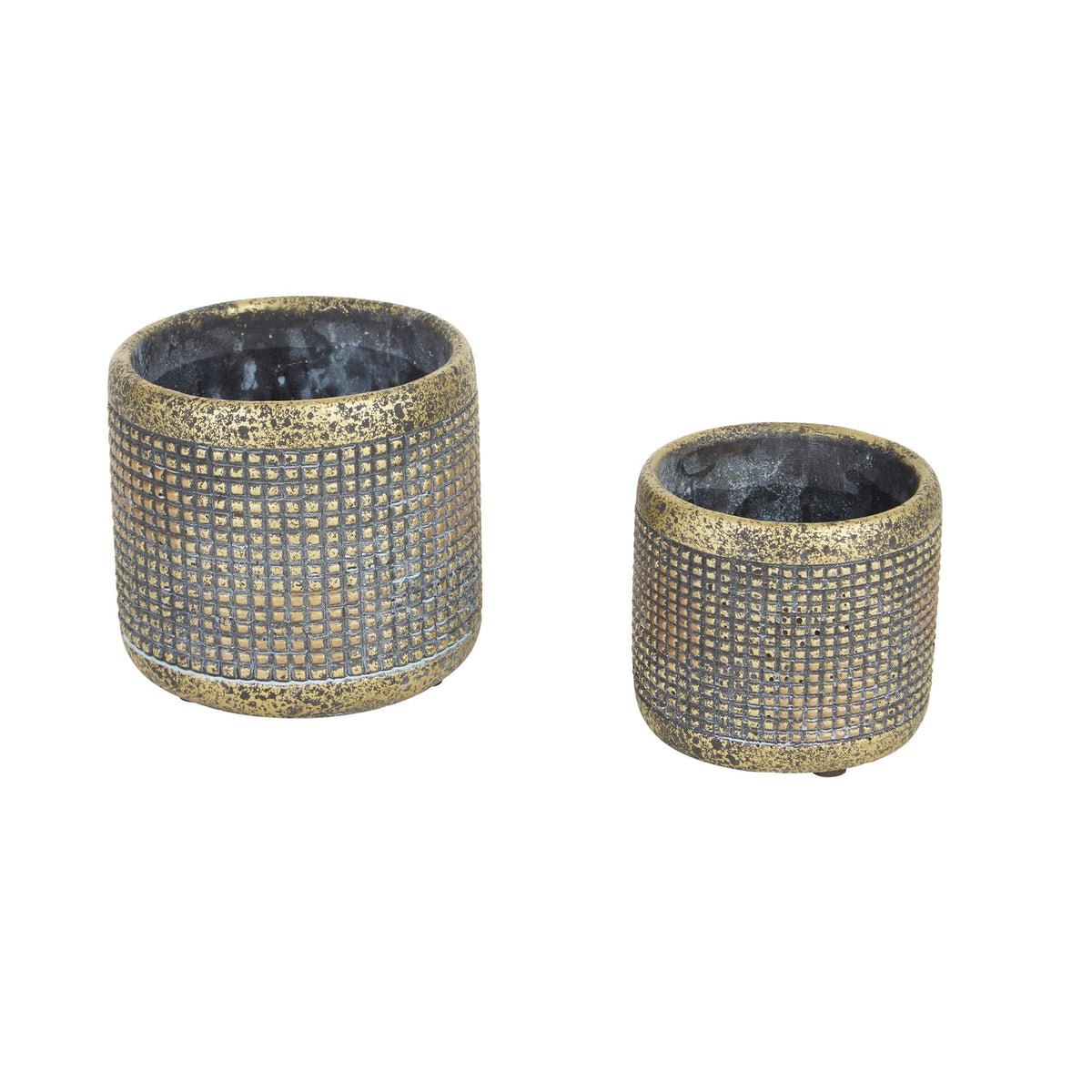 DII Planter Pot Collection Distressed/Weathered Indoor & Outdoor Cement, for Plants or Flowers, Small 4x3.75/Large 5x4.75, Modern Metallic, 2 Piece