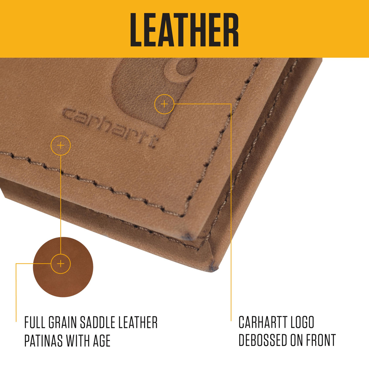 Carhartt Men’s Full Grain Saddle Leather Wallets, RFID Blocking Bifold, Trifold, and Front Pocket Options, Gifts for Men