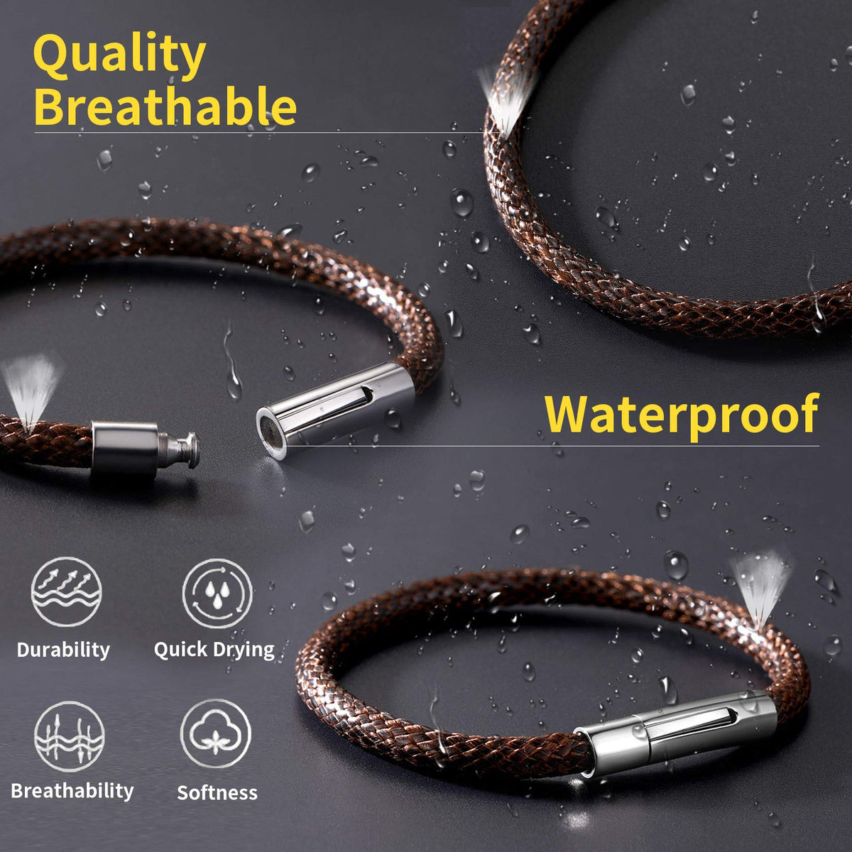 Brown Leather Bracelet for Women Waterproof Braided Wax Rope Chain Bangle 5mm 7.9 Inch Men Boyfriend Christmas Birthday
