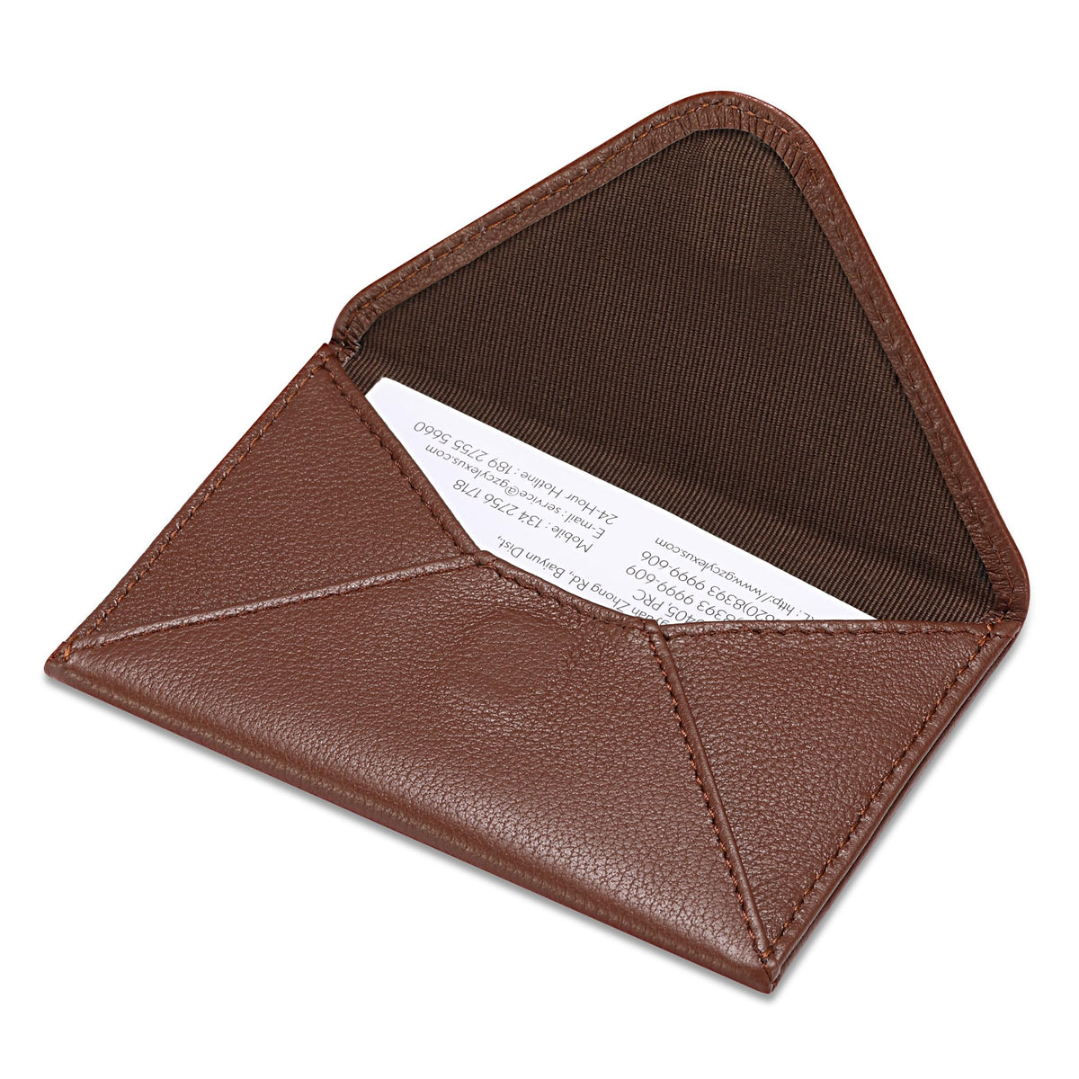 HISCOW Envelope Business Card Case with Magnet Closure - Italian Calfskin, Coffee