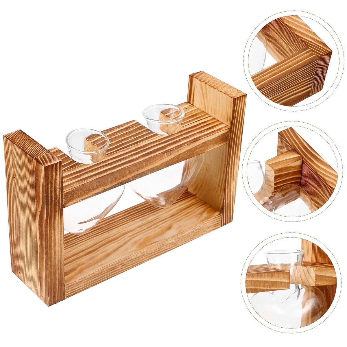 Unomor Wooden Stand Glass Terrarium Plant Holder Heart Shaped Vase Hydroponic Indoor Garden Decor with 2 Glass Containers for Home Office