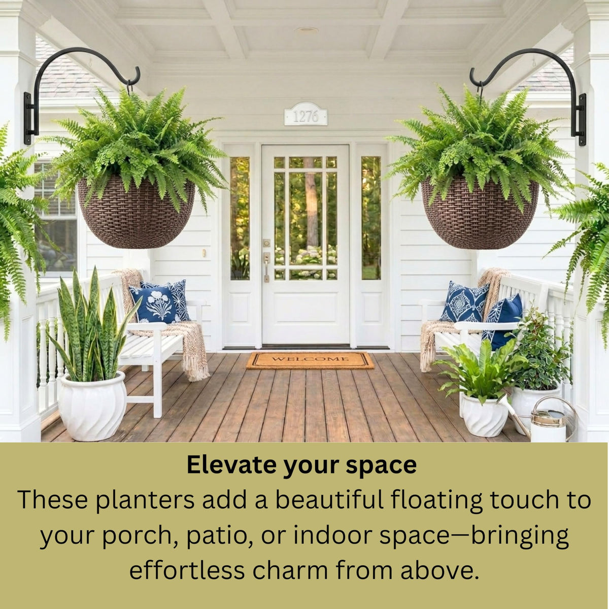 LaLaGreen Hanging Planters for Indoor Plants (11 Inch, 1 Pack) Brown Rattan Style Self-Watering Hanging Flower Pot with Water Level Indicator, Plastic Basket with Metal Chain for Balcony Porch Outdoor