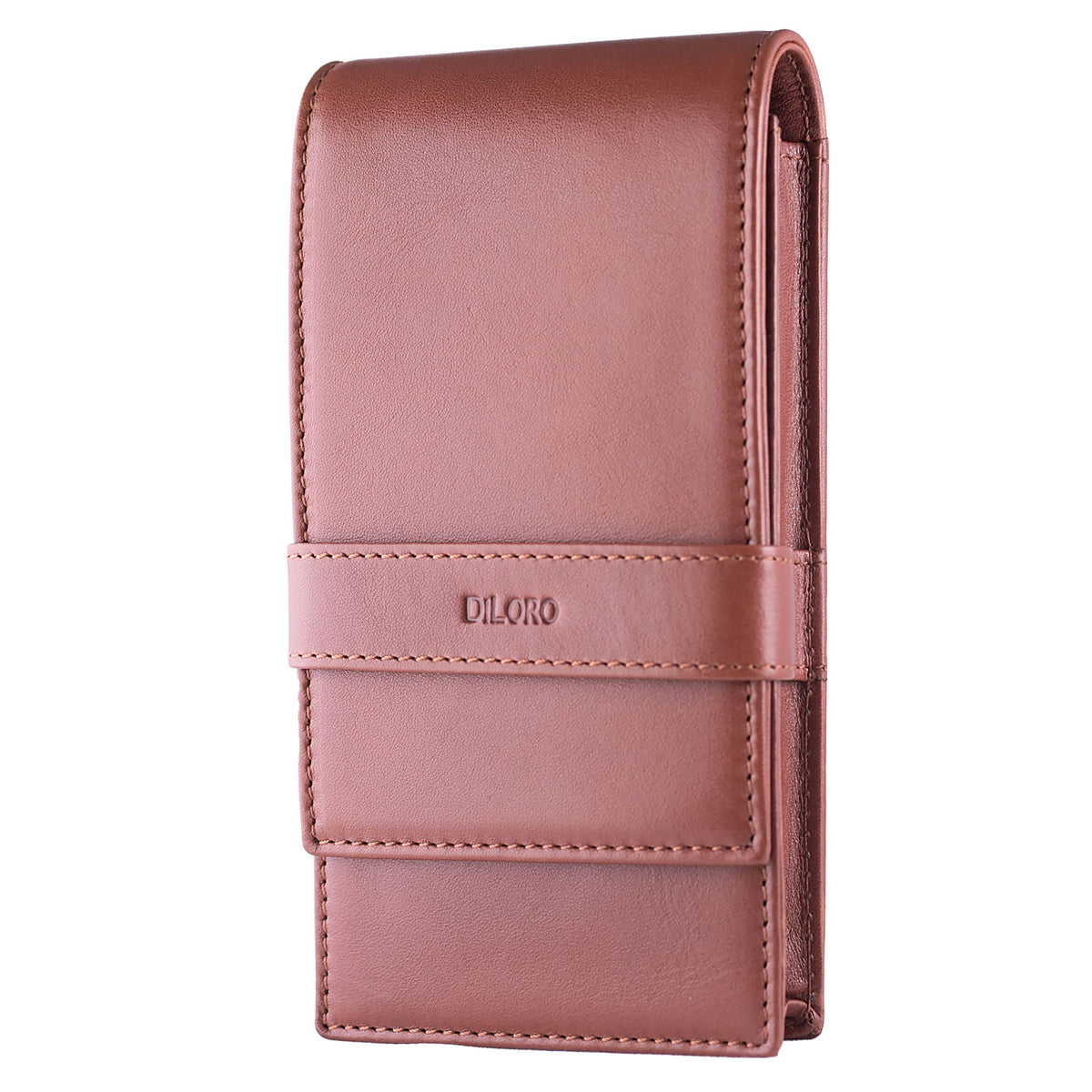 DiLoro Leather Quad Pen Case Pencil Pouch Holder for Four Fountain Ballpoint Rollerball Pens and Pencils (Nappa Bugatti)