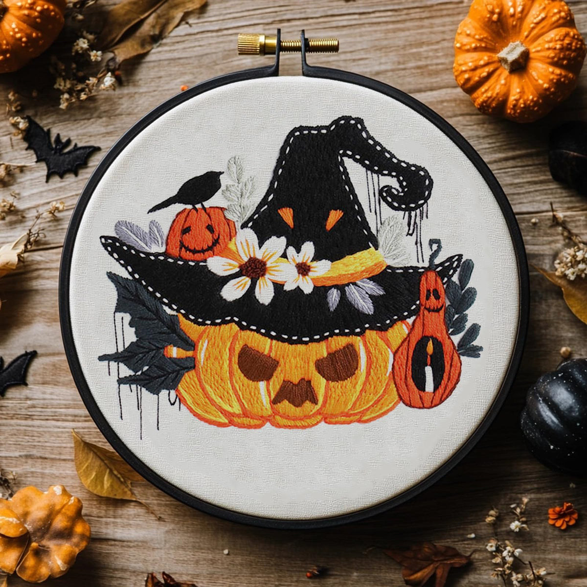 COCOMOX Halloween Embroidery kit for Beginners, 3 Set Gothic Cross Stitch Kits Pumpkin Pattern Needlepoint Craft Kit for Adults, DIY Gift