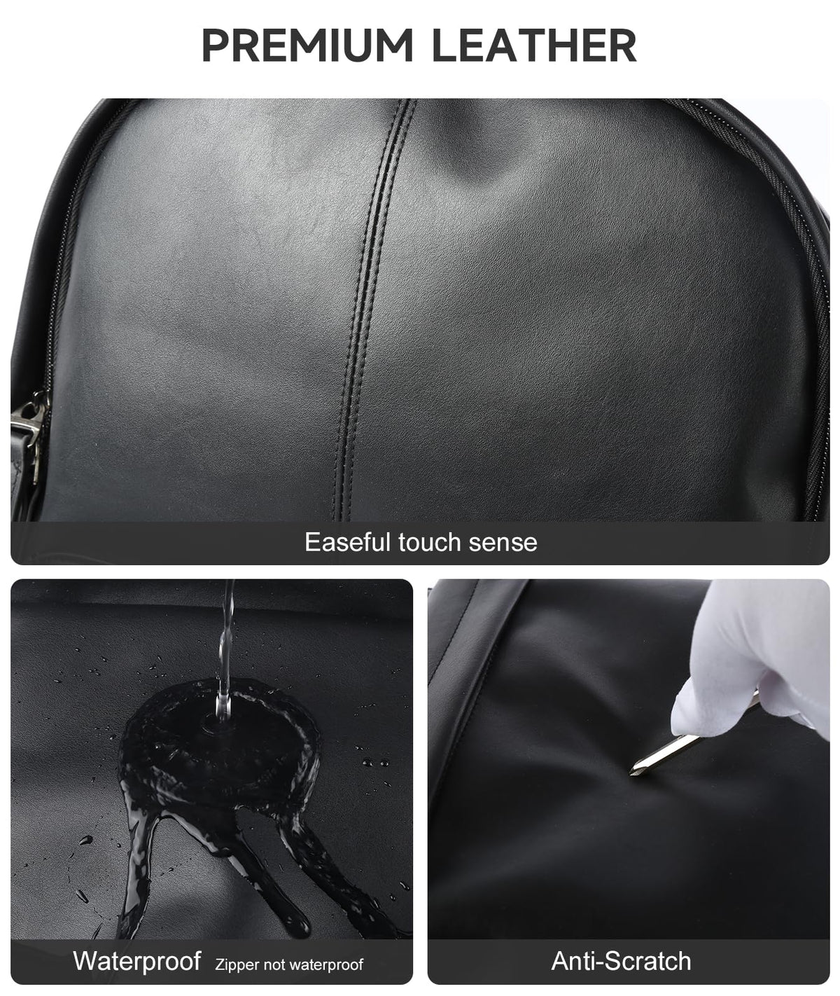 MOYYI Leather Backpack for Men Black Large Backpack Fit 15.6inch Laptop Rucksack Waterproof for business Commute Casual Daypack