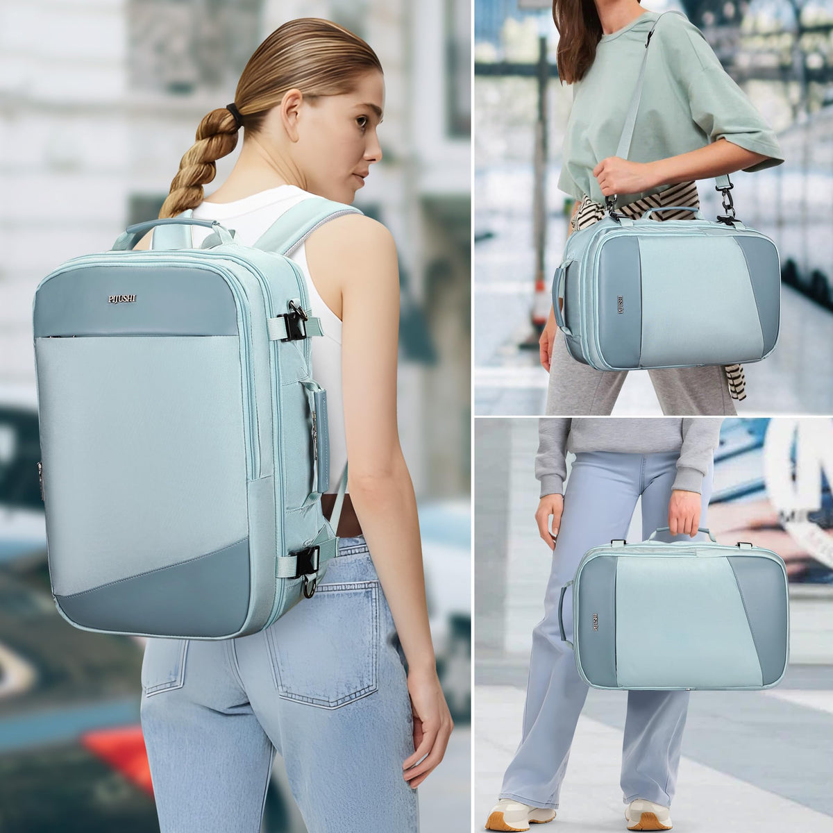 PIJUSHI Travel Backpack for Women Carry on Suitcase Backpack Flight Approved Personal Item Bag Fits 16 Inch Laptop(PE035 Blue)