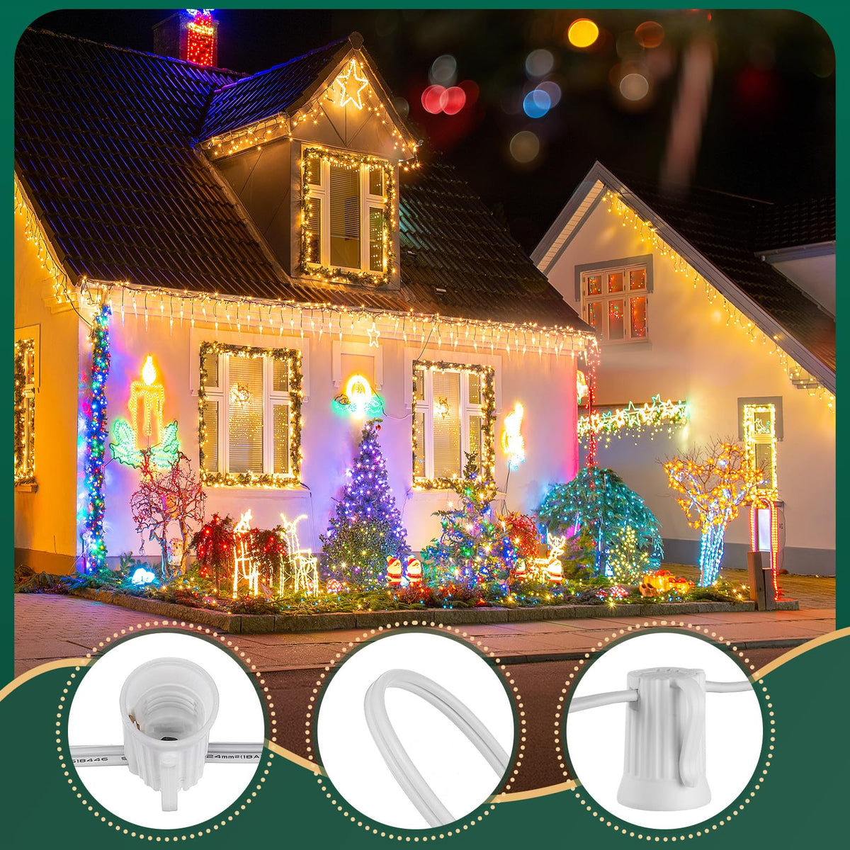 Brightown C9 Light Strand 100 FT for E17-12 Spacing, Outdoor String Light Christmas Stringer with 100 Sockets for Patio (White)