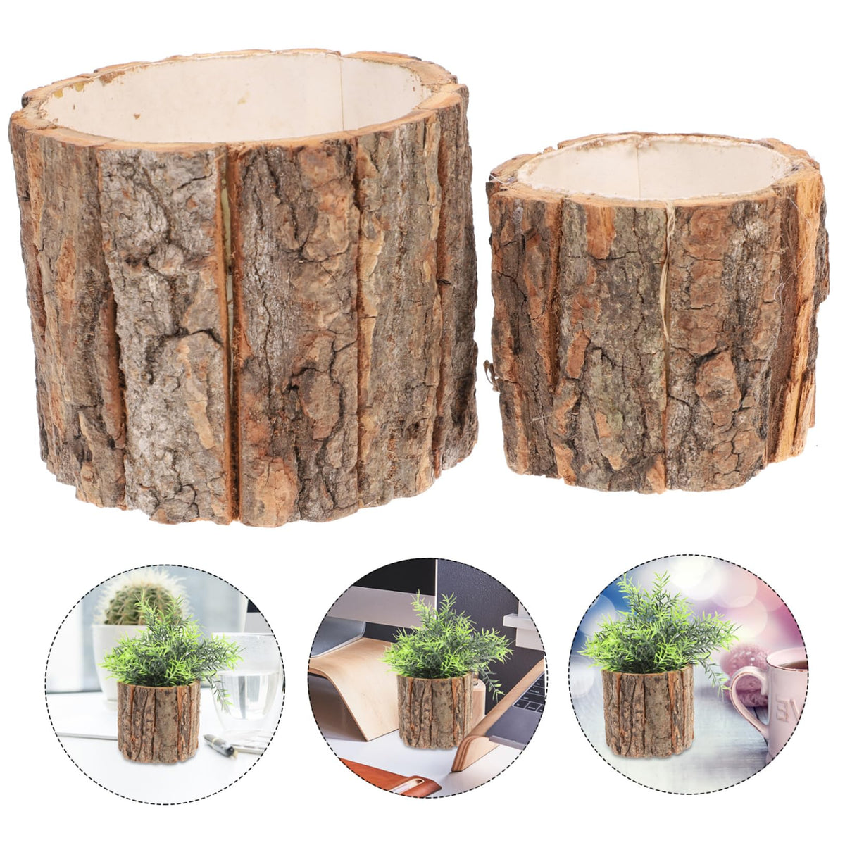 LIOOBO Birch Tree Flower Pot Set 2pcs Wood Planter Pot Home Decorative Stump for Planting Succulents