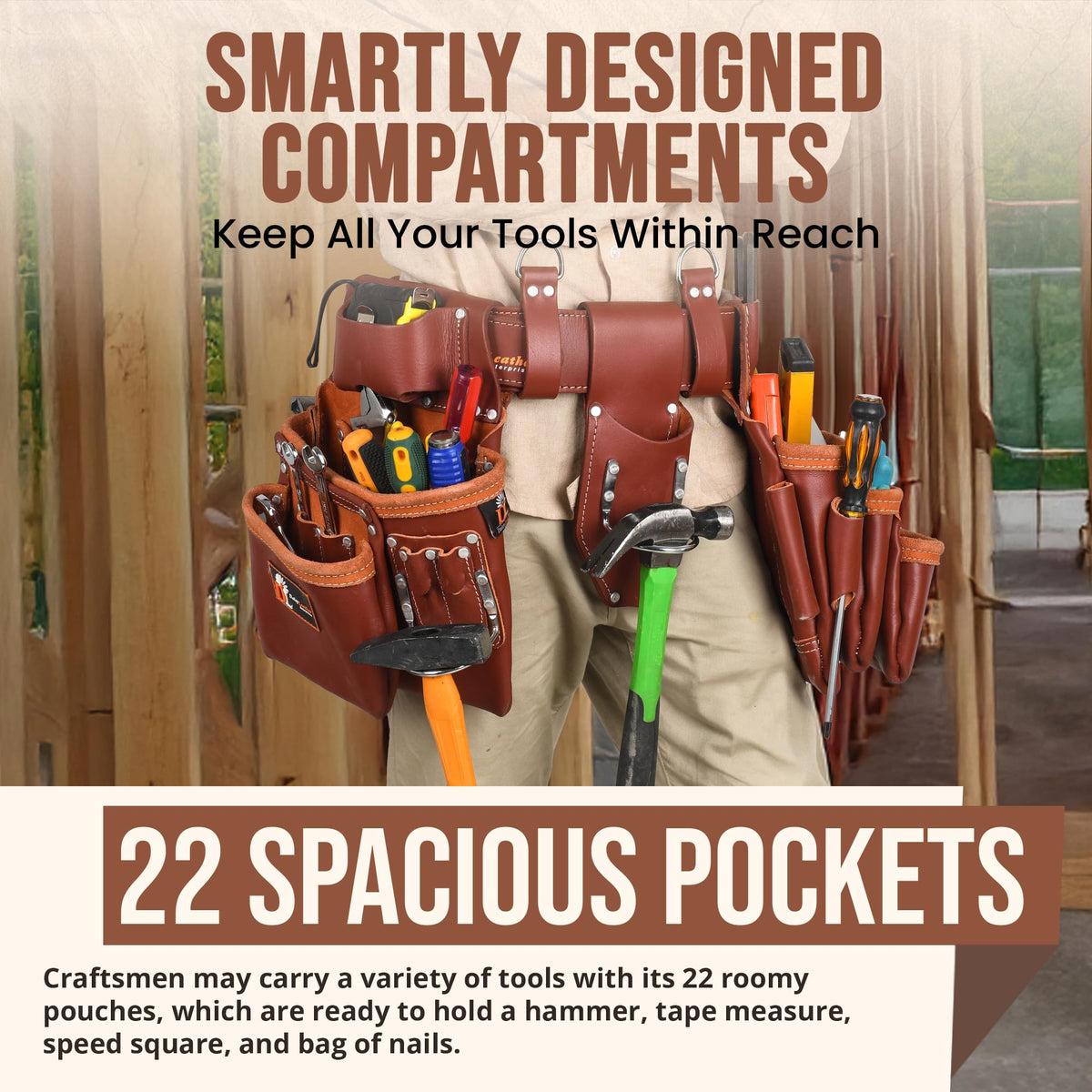Daisy Leather PRO DL-101 Oil tanned Premium 25 pockets Heavy duty Tool Belt, Carpenter belt Pouch for Construction, Carpenter, Craftsman and Electricians workers, Black, X-Large (Cherry Leather)
