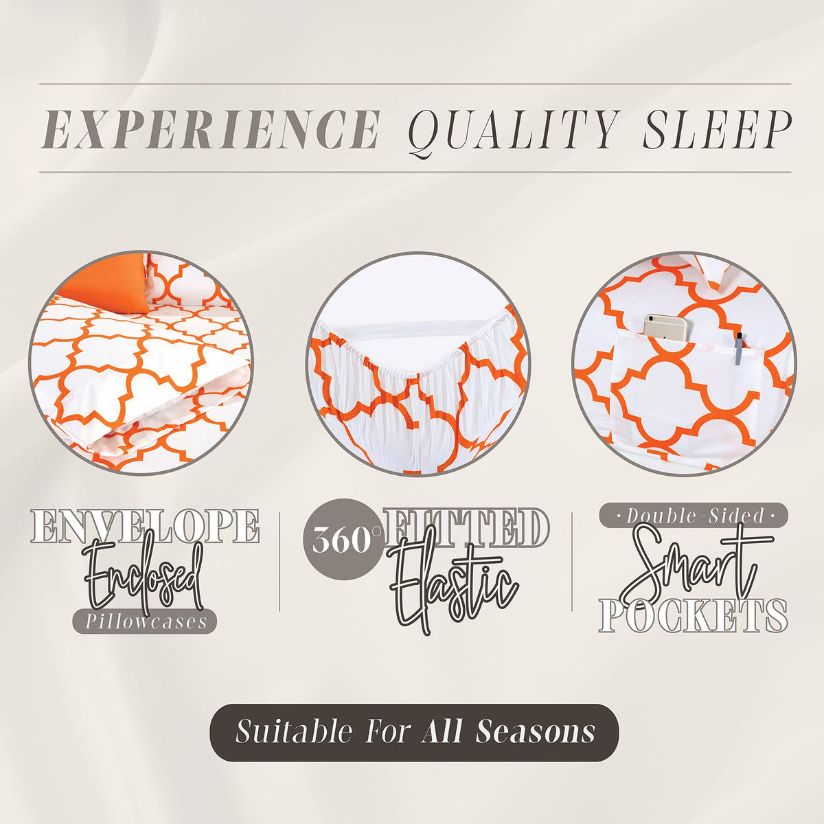 Elegant Comfort 6-Piece Moroccan Trellis Print Sheet Set, Super Cozy, Fade and Wrinkle Resistant, 1500 Premium Hotel Quality Microfiber, Deep Pocket Fitted Sheet with Smart Pockets, Queen, Orange