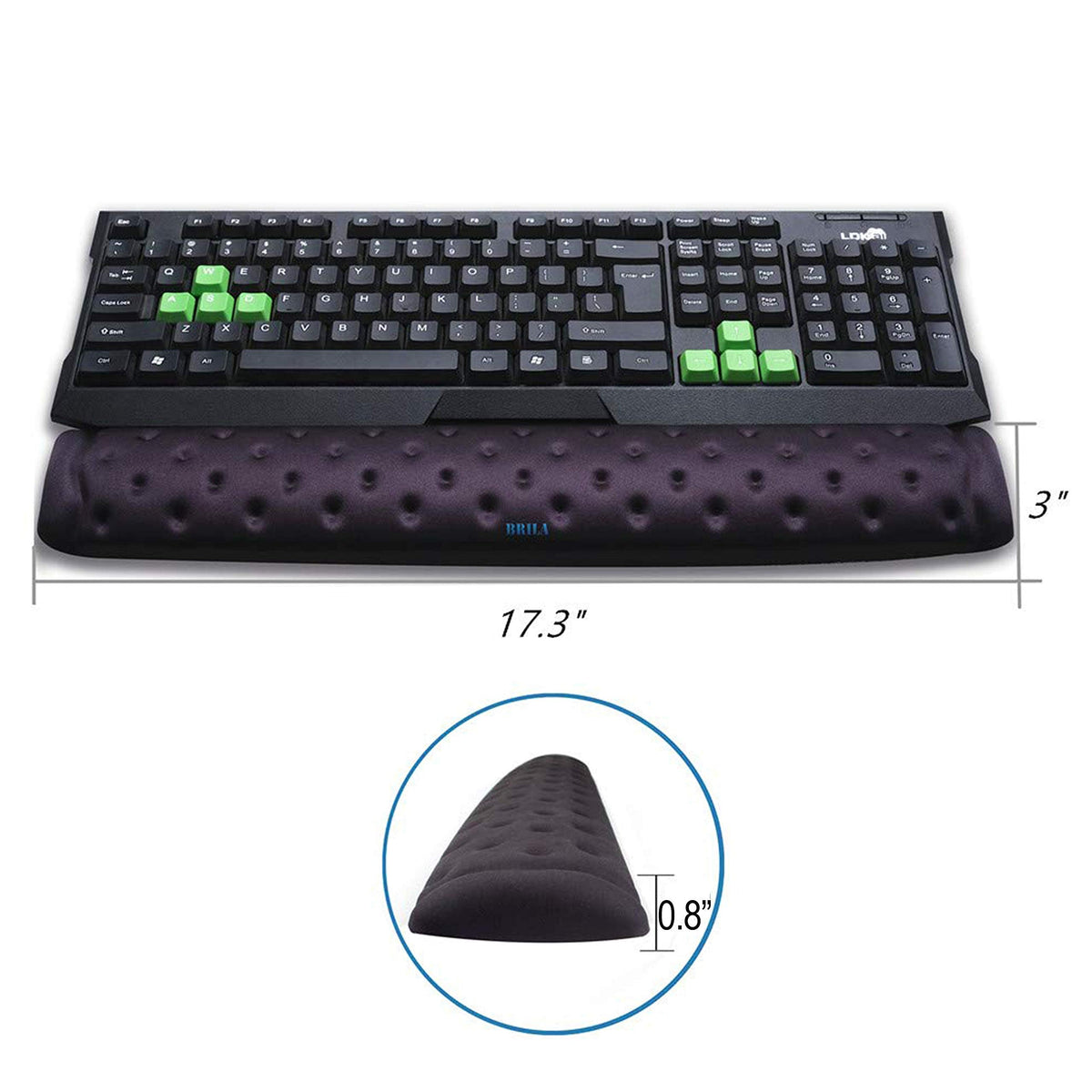 BRILA Keyboard Wrist Rest Support Cushion Pad for Computer, Laptop, Office Work, PC Gaming - Memory Foam Gel with Massage Holes Design - Non-Slip Easy Typing Wrist Pain Relief (Black Keyboard Pad)