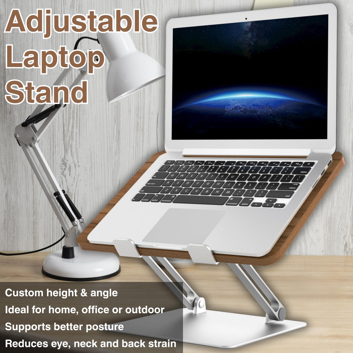 AVARO Adjustable Laptop Stand – Ergonomic Laptop Stand with Customizable Height & Angle, Robust Design Laptop Riser for Desk, Portable, Foldable & Durable Computer Stand for Home or Office Use