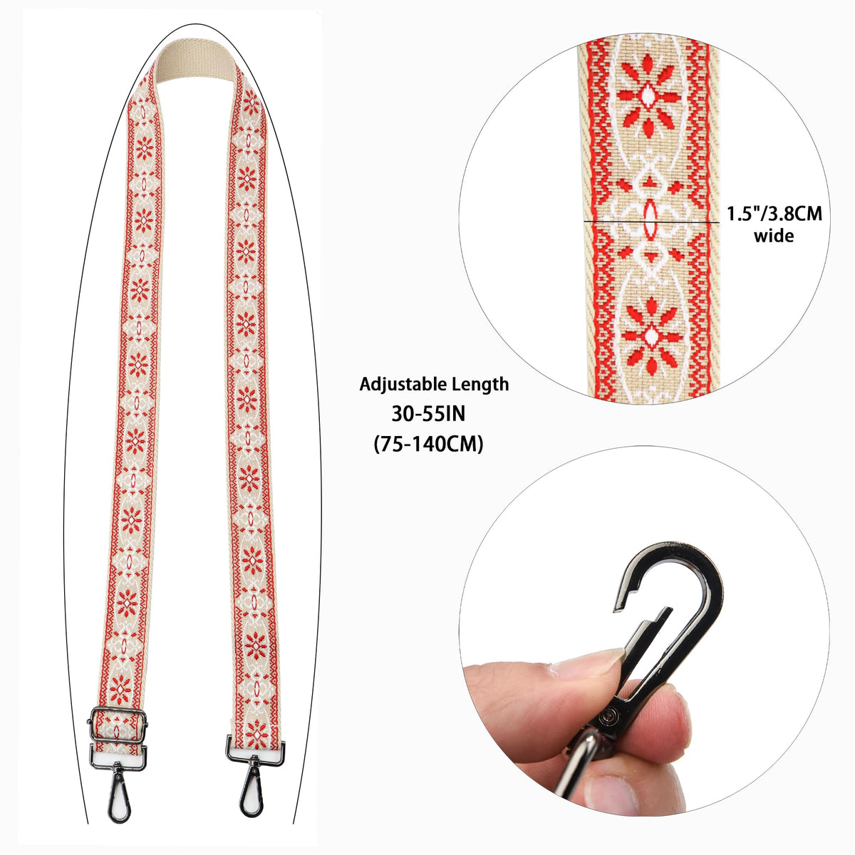LEMEDE Purse Strap Adjustable Replacement Crossbody Bag Strap Retro Jacquard Embroidery Shoulder Straps for Canvas Bag