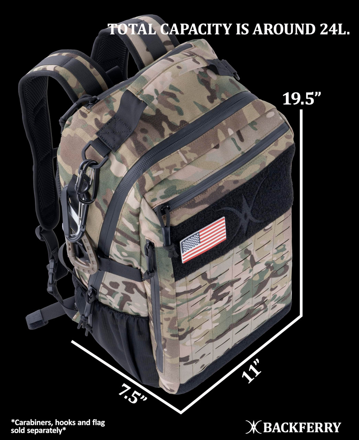 BACKFERRY Urban Tactical Backpack Laser-Cut MOLLE Daypack Commuter Bag for EDC,Travel,Work,Hiking for Men Women
