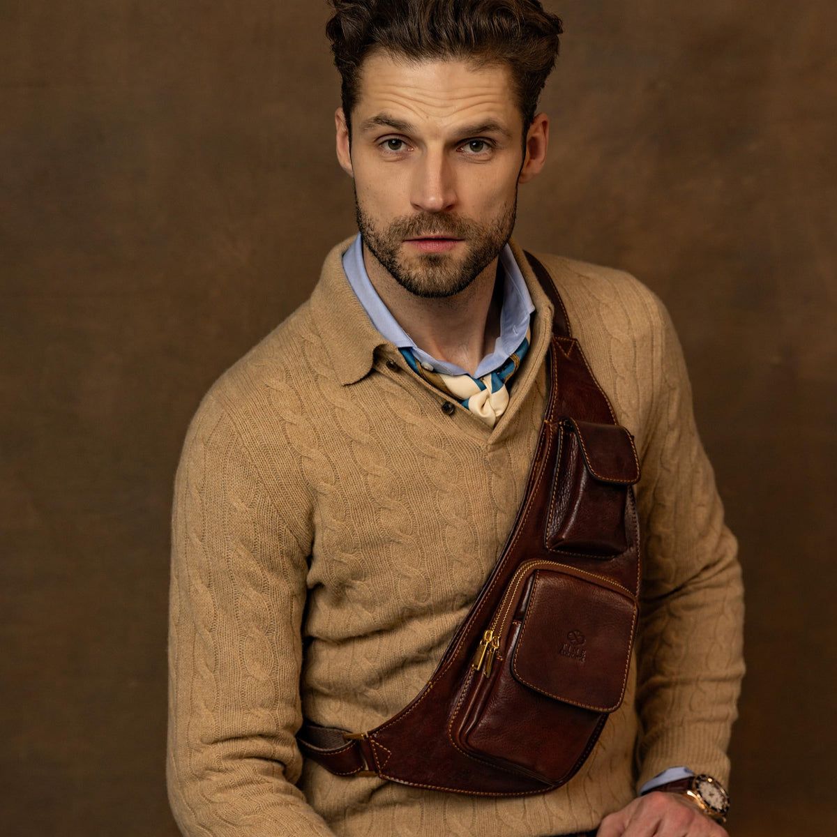Time Resistance Leather Sling Bag - Crossbody, Messenger Bag for Men and Women - Handmade Shoulder Backpack (Brown)
