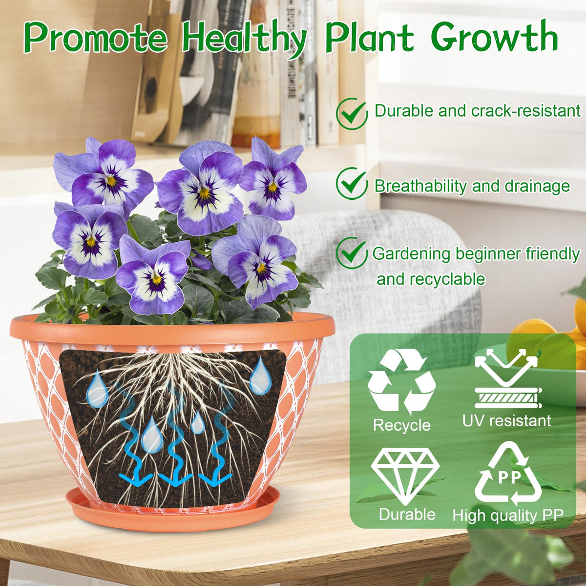 Nooulap 6 Pack 8 Inch Plant Pot, Flower Pots for Indoor Outdoor, Durable Decorative Planters for House Garden Plants Herbs Flowers Succulents, Orange and White Checkered Design