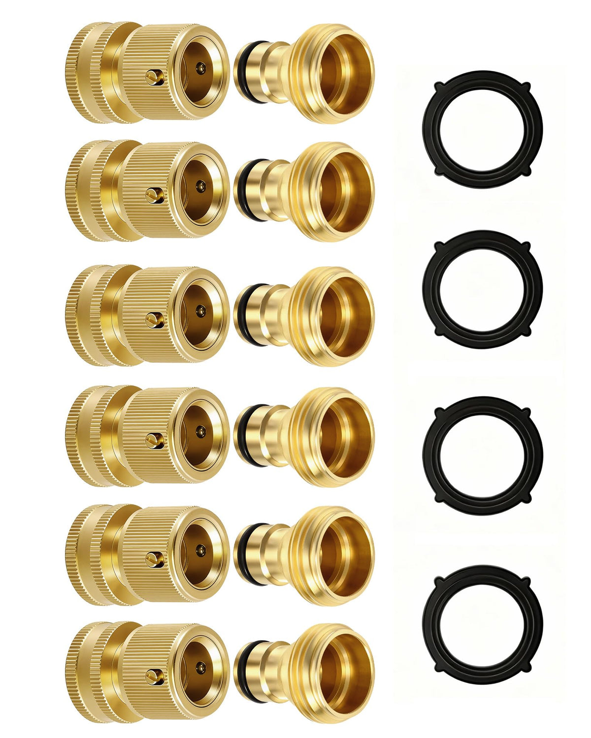 RainPoint Quick Connect Hose Fittings 3/4" GHT - Solid Brass Garden Hose Connectors, No-Leak Design & Universal Fit for Instant Connection (6 Sets)