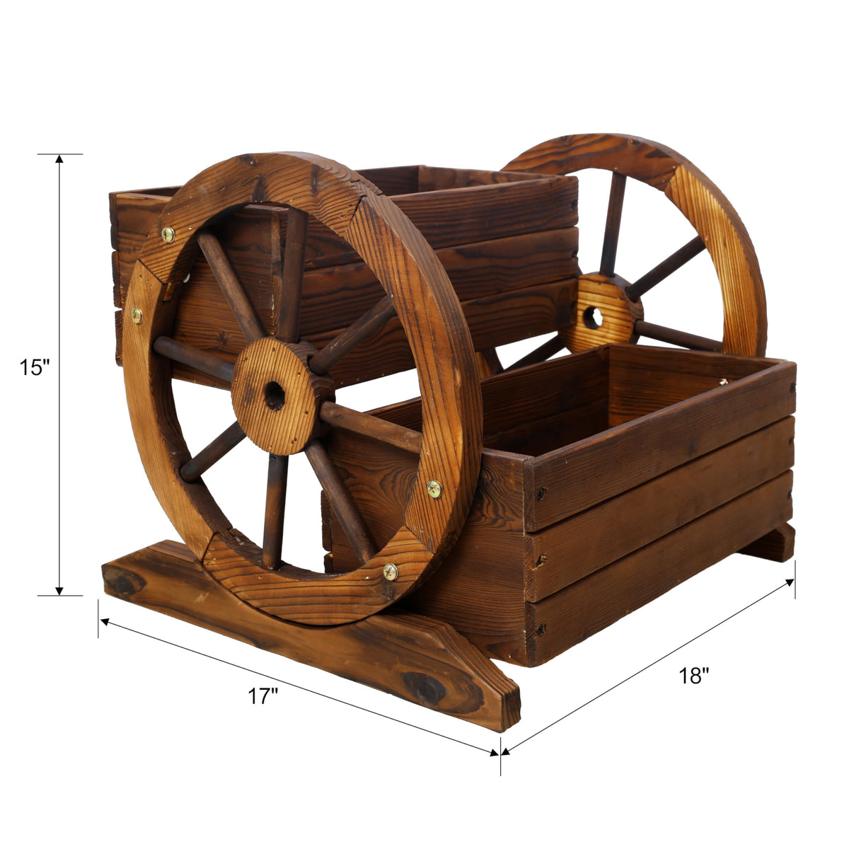 Gecheer Wooden Wagon Planter Box with Wheels – 2-Tier Rolling Garden Planter for Flowers, Herbs & Vegetables, Indoor and Outdoor Use