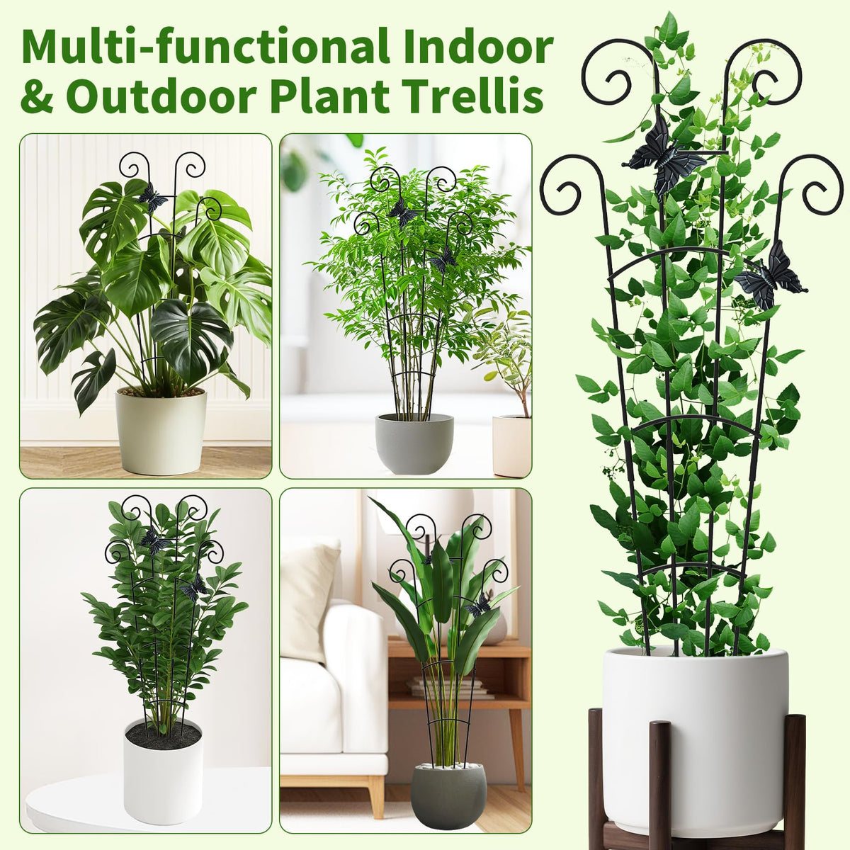 4 Pack 30 InchTaller Plant Trellis for Potted Climbing Plants Indoor,Expandable Metal Garden Trellis for Climbing Plants, Flowers Vine Ivy, Sturdy Houseplant Support for Potted Plants with Ties