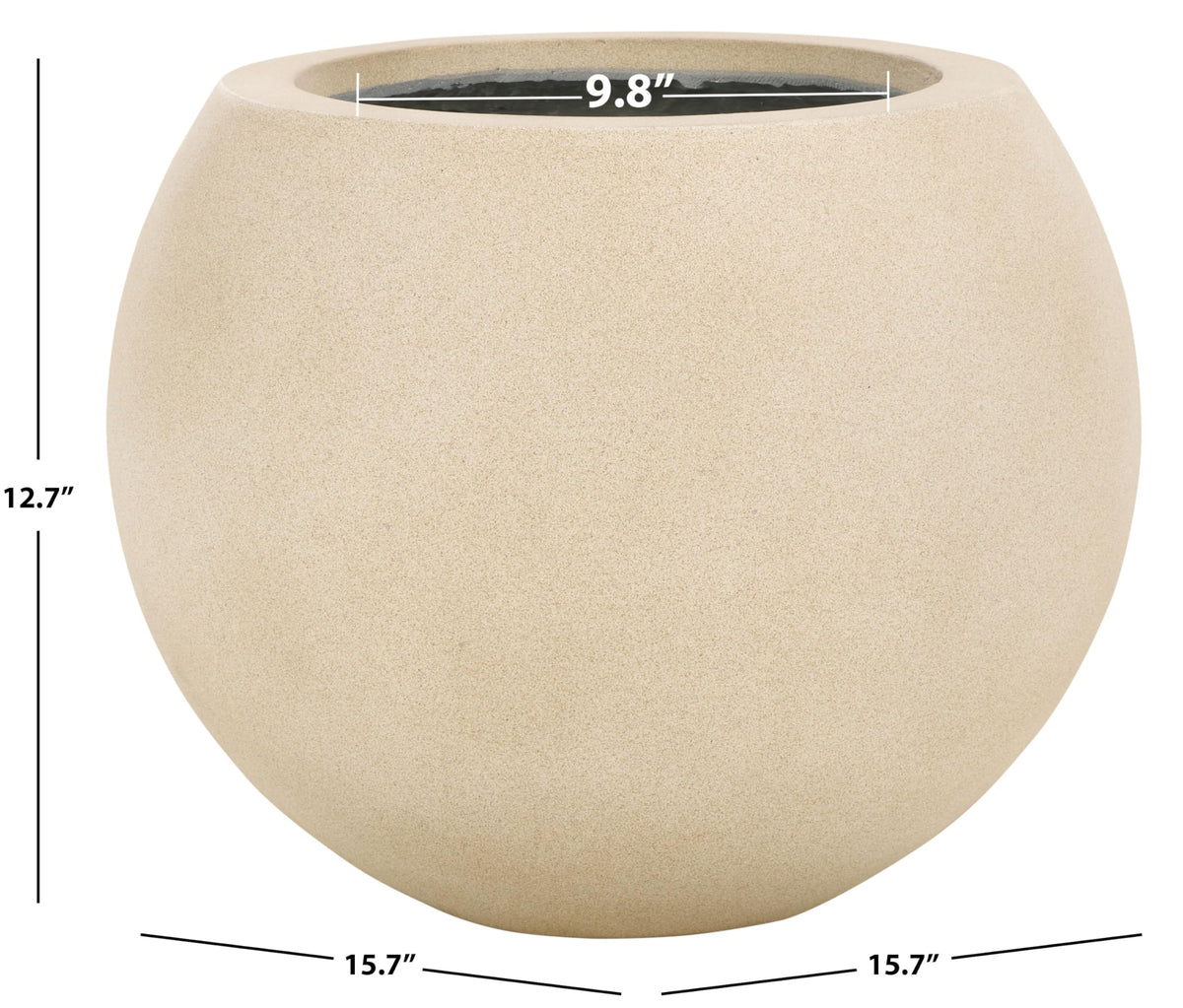 SAFAVIEH Outdoor - Kenslia Beige Ficonstone Planter Pot with Drainage Hole, Frost Resistant Decorative Orb Planter for Patio, Deck, Garden, 15.7" W x 15.7" D x 12.7" H (PAT1518B)